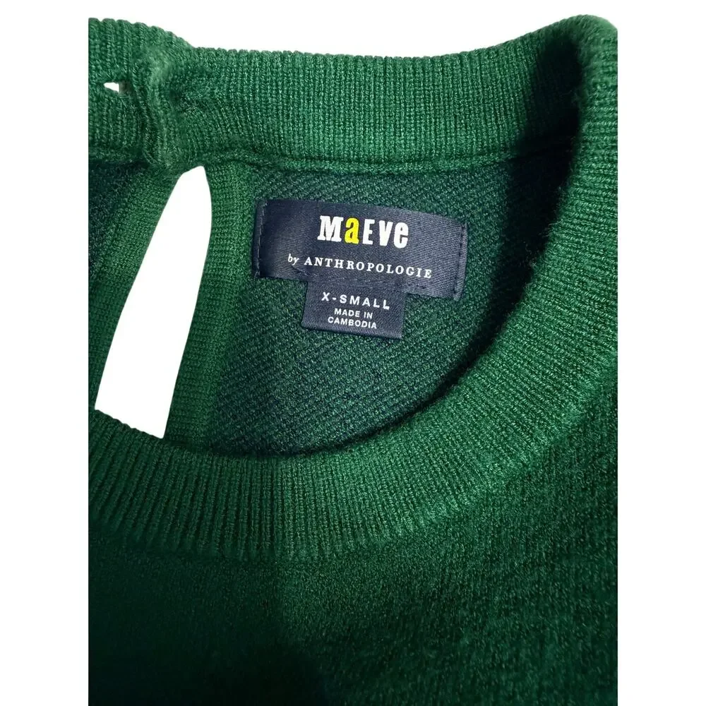 Maeve By Anthropologie Harmon Sweater Tee Green-Blue Stripes Short Sleeve Sz XS - Picture 9 of 10